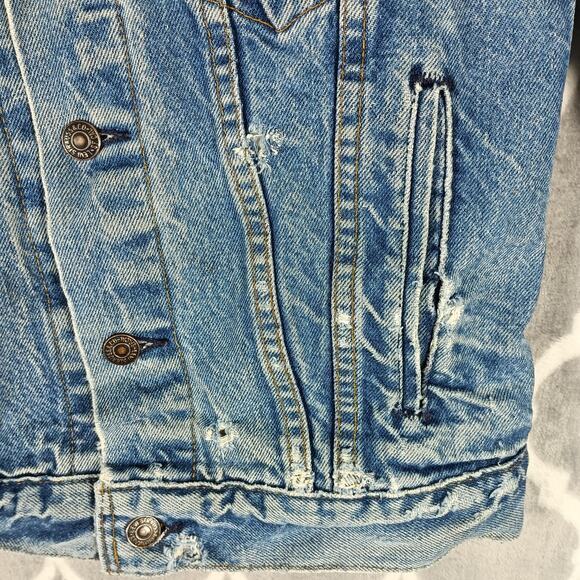 Vintage Levis Denim Trucker Jacket Men Small Blue Type 3 Made USA 80s - Picture 10 of 15